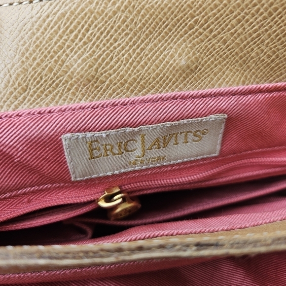 Eric Javits beige straw top handle bag with gold metallic flecks FLAWED - Picture 13 of 14